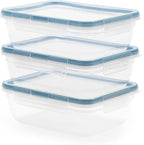 Snapware Plastic Total Solution 3-Pack (8.5-Cup) Food Storage Containers Set, Leakproof & Airtight Plastic Locking Lids Rectangular Containers, BPA-Free Lids, Microwave Dishwasher Freezer Safe