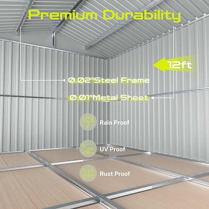 12' x 10' XL Outdoor Storage Shed, Sturdy Metal Building w/Floor and Operable Window for Garden, Backyard, Poolside and Lawn, Black