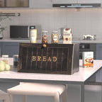 Vintage Bread Box for Kitchen Countertop, Retro Design Bread Storage Container, Farmhouse Wooden Counter Breadbox, Small Bamboo Bread Bin Holder for Homemade Bread, Black