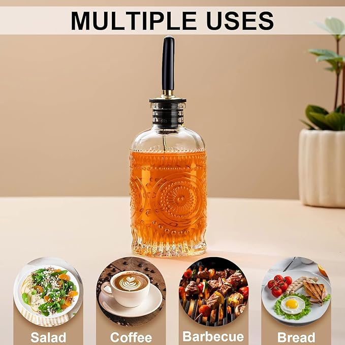 Glass Coffee Syrup Dispenser Bottles 7 OZ, Simple Syrup Bottles with Metal Pour Spout, Syrup Dispenser for Coffee Bar Accessories for Maple Honey Syrup Oil and Sauces