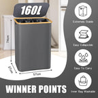 Hampers for Laundry Basket with Lid, 160L Extra Large 3 Section Clothes Divided Organizer for Bedroom, Laundry Room, Dirty Clothes Hamper, Grey