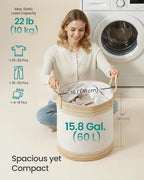 SONGMICS Laundry Hamper, Cotton Rope Laundry Basket with Handles, for Clothing, Living Room, Bedroom, 15.8 Gallons, 16.1 x 16.1 x 18.1 Inches, Cloud White and Camel Brown URLH060K01