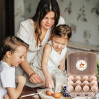 200 Pcs Vintage Egg Cartons with Labels, Square Dozen Egg Basket Blank Natural Paper Pulp, Classical 3x4 Style Holds Up to One Twelve 12 Count Chicken Eggs, Sturdy Eggs Box with Stickers