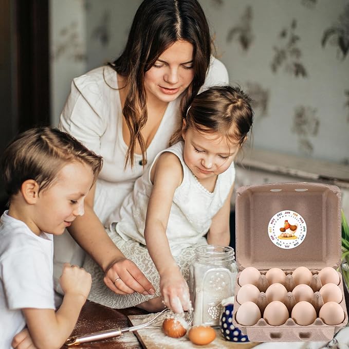 200 Pcs Vintage Egg Cartons with Labels, Square Dozen Egg Basket Blank Natural Paper Pulp, Classical 3x4 Style Holds Up to One Twelve 12 Count Chicken Eggs, Sturdy Eggs Box with Stickers