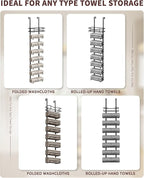 Hanging Towel Racks for Bathroom No Drill - Over The Door 8-Tier Bath Towel Storage Organizer for Small Bathrooms - Back Door Large Tiered Towel Holder Hanger for Rolled Towels RV Camper BLACK