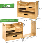 ZOOFOX Bamboo Desk Organizer with Adjustable File Holder, Mail Organizer Countertop with Drawer, 4-Tier Desktop Organization and Desk Accessories for Home Office School Supplies, No Assembly Required