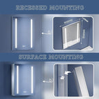 ExBrite LED Lighted Bathroom Medicine Cabinet with Mirror, 20 x 26 Inch, Recessed or Surface Mount, Anti-Fog, Stepless Dimming, Color Temperature Adjustment, 2 Outlets, Storage Shelves, Right Hinge