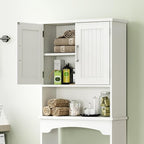 GarveeHome Over The Toilet Storage Cabinet, Double Door Bathroom Storage Organizer with Anti-Tip Device, Small Freestanding Space Saver with Open Shelf, White