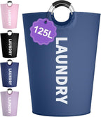 125L Collapsible Laundry Basket with Handles, Extra-large Laundry Hamper for Bedroom, Freestanding Dirty Clothes Basket, Sturdy Laundry Bin for Living Room, Camping, Navy Blue