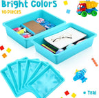 Hoteam 10 Pcs Flat Storage Organizer Tray Bin Letter Size Paper Tray for Classroom Plastic Stackable File Organizer for School Office Teacher Book Organization（ Teal, 13.78 x 9.84 x 3.15 Inch）