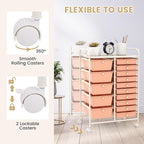 LUARANE Rolling Cart with 15 Drawers, Craft Storage Cart with Portable Handles & Lockable Wheels, Mobile Toys Organizer, Large Capacity Utility Drawer Cart Home Office School Teacher (Peach)