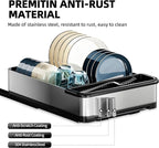 Ewaiira Dish Drying Rack, 304 Stainless Steel Dish Racks for Kitchen Counter, Space Saving Kitchen Organizer (1-Tier Black Pull Out Dish Rack)