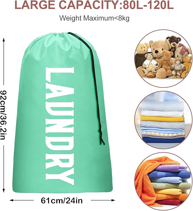 2 Pack XL Travel Laundry Bag, Machine Washable Dirty Clothes Organizer, Large Enough to Hold 4 Loads of Laundry, Easy Fit a Laundry Hamper or Basket (Light Pink + Light Blue)