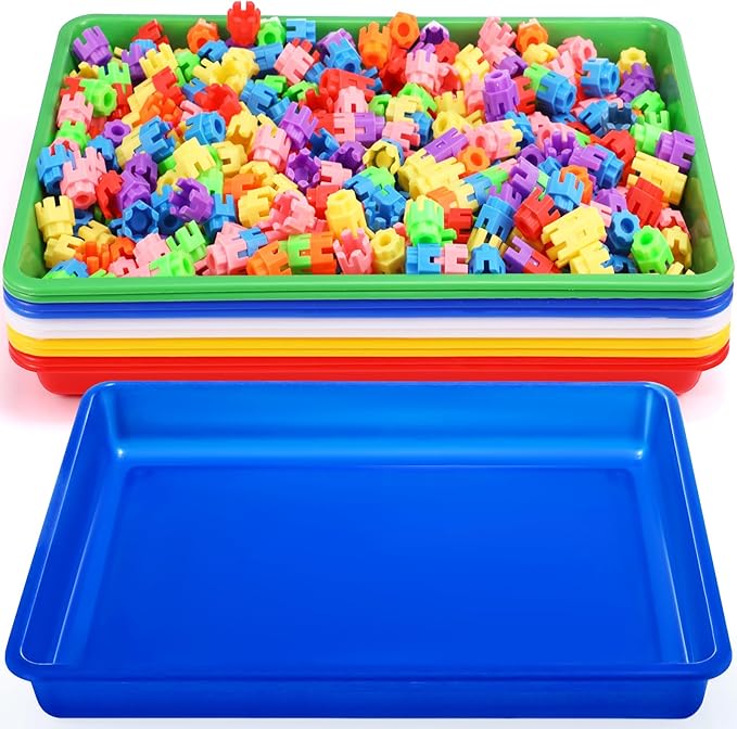Hoteam 10 Pcs Flat Storage Organizer Tray Bin Letter Size Paper Tray for Classroom Plastic Stackable File Organizer for School Office Teacher Book Organization(Bright Color,16.14 x 11.81 x 1.38 Inch)