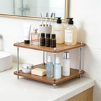 2-Tier Bathroom Counter Organizer Wooden Bathroom Shelf for Makeup Skincare Perfume and Spices Countertop Organizer Shelf for Corner Vanity Coffee Station Kitchen Office and Home Decor