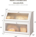 Bread Box for Kitchen Countertop Bin Double Layer Bread Box Storage Container Extra Large Capacity Farmhouse with Diamond Pattern Windows (White, Large)