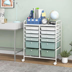 Giantex 12 Drawers Rolling Storage Cart, Classroom Organizers with Wheels for Tools Scrapbook Craft Paper Teacher Office School Supplies, Green Gradient