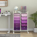 Giantex 15 Drawers Rolling Cart, Classroom Organizers, Storage Cart with Wheels, for Teacher Office Home School Supplies Tool Craft Art Paper, Purple Gradient