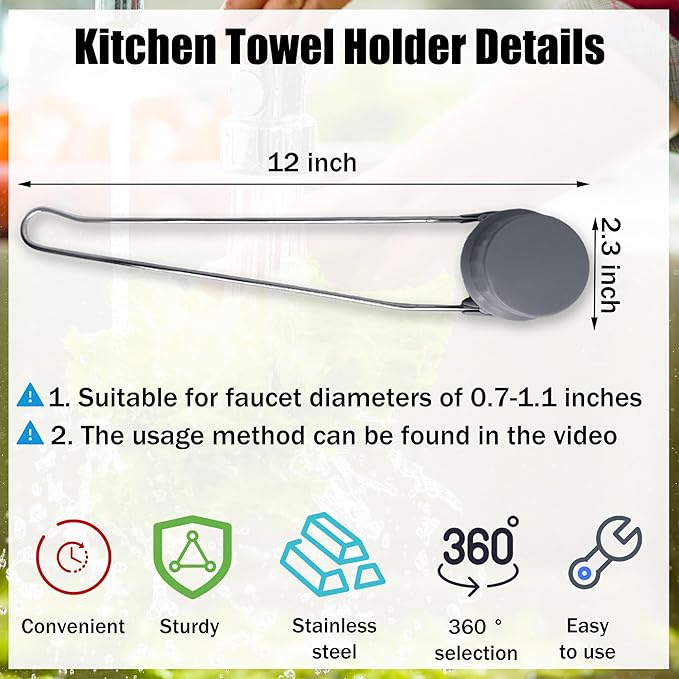 Dish Towel Holder - Dish Rag Holder for Kitchen Sink Dish Cloth Rack Adjustable Stainless Convenient Rag Hanger for Faucet