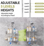 Aluminum Shower Caddy Hanging, Never Rust Shower Organizer- 4 Levels with adjustable Height 10 Hooks for Razor/Sponge - Rack with Soap Basket (Silver)