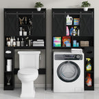 Vabches Over The Toilet Storage Cabinet, Farmhouse Storage Cabinet Over Toilet with Sliding Doors & Toilet Paper Holder Stand，Home Space-Saving Toilet Rack, for Bathroom, Laundry and Restroom.Black