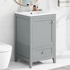 20 in Small Bathroom Vanity with Sink,Wood Modern Single Bathroom Sink Cabinet with Soft Closing Door and Drawer,Freestanding Grey