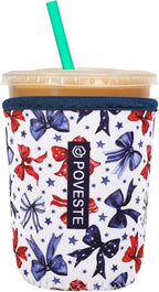 Reusable Neoprene Insulator Sleeve for Iced Coffee & Cold Soda, Coffee Sleeves for Iced & Hot Drinks, Cold Beverage Cooler Compatible with Starbucks, Dunkin (Bow&Patriot, Small: 16-18oz)
