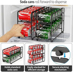 Soda Can Organizer Storage Rack, 2 Pack Stackable Beverage Soda Can Dispenser Organizer Holder for Refrigerator, Cabinet, Pantry (Black)