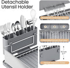 Dish Drying Rack Large Capacity - Stainless Steel Dish Rack for Kitchen Counter with Drain Board, Rustproof Dish Drainer with Auto Drain Spout Utensil Holder Glass Holder, Dinnerware Organizer, Gray