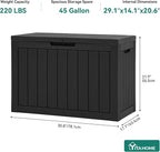 YITAHOME Outdoor Storage Box, 45 Gallon Waterproof Resin Deck Box, Lockable Organizer for Patio, Poolside, Deck, Cushions, Throw Pillows, Garden Tools, Black