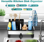 Ewaiira Stainless Steel Sink Caddy, Sponge Holder for Kitchen Sink with Brush Holder Dishcloth Rack, Rustproof sink Organizer Countertop, Soap Dispenser Kitchen Organizers Storage Essentials,9.8″Black