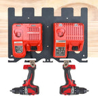 3-in-1 Metal Wall Mount for Milwaukee Chargers Batteries Drills Storage Rack for 4x 18V Battery Packs Bracket Holder for 2x M12-18C Charger/2x M12-18FC Charger/1x M18 DFC, Power Tool Organizer