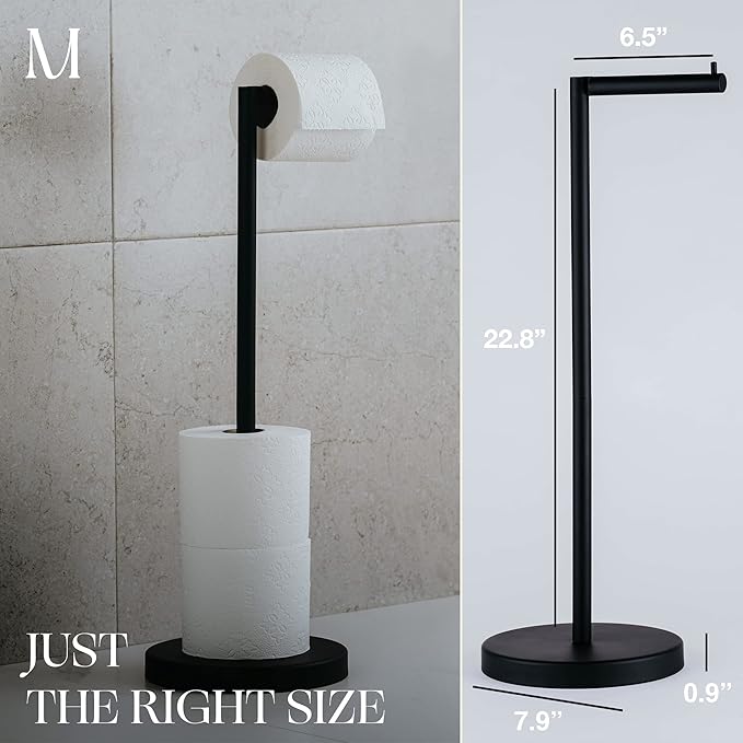 Marmolux Acc - Free Standing Toilet Paper Holder 1pc - Bathroom Storage for 4 Rolls of Tissue Modern Stainless Steel Matte Black Toilet Paper Holder. - Tp Holder Stand