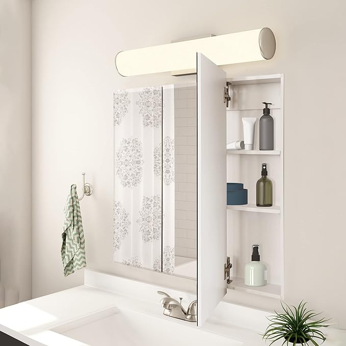 Design House Cyprus Medicine Cabinet, 3 Frameless Mirrored Doors, 2 Adjustable Shelves, Pre-Assembled, Surce or Recess-Mounted, White, 36.3 in. W x 4.4 in. D x 30.1 in. H, 590265