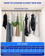 Closet Rods for Hanging Clothes, 17 to 28 Inches Stepless Adjustable Metal Closet Rod, 1.3 Inches Heavy Duty Clothes Hanging Rod for Closet Wardrobes Laundry RV, Black