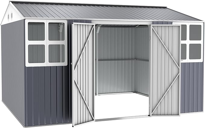 WACASA 12x10 FT Metal Shed Heavy-Duty | Military-Grade 20-Gauge Reinforced Frame with Powder Coating | 50 PSF Snow Load & 120 MPH Wind Rated | Tiny House Skylight Building