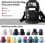 Insulated Water Bottle | Thickened Stainless Steel Vacuum Metal | Portable Sports Half Gallon Large Water Jug for Gym and Hiking with Straw, Carrier Bag, Handle Strap | BPA-Free 64 oz