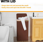 SpaceAid Laundry Hamper with Lid, 110L Large Tall Clothes Basket Bin with Bamboo Handles, Collapsible Laundry Hamper for Bedroom, Bathroom, Dorm, Laundry Room - Brown