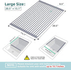 Ohuhu Dish Drying Rack Over The Sink, Roll Up Sink Rack 20.5" W x 13.1" L Rolling Dish Drainer Foldable Accessories Heat-Resistant Mat Anti-Slip Silicone Coated for Kitchen Counter