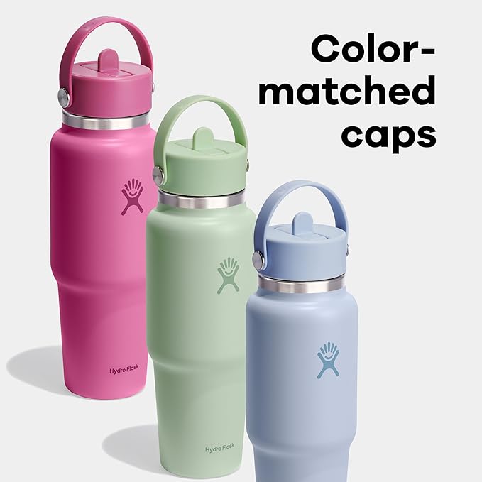 Hydro Flask Travel Water Bottle - Insulated Stainless Steel - Wide Straw Lid, Non Spill, Leakproof in 24 Oz Aloe Green