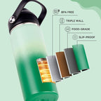 24oz Insulated Stainless Steel Water Bottle, Wide Mouth Double Wall Vacuum, Silicone Straw, Sweat & Leak Proof, BPA Free Insulated Water Flask for Travel, Green Gradient