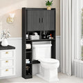 Over The Toilet Storage Cabinet,Farmhouse Toilet Cabinet Rack with 2 Tambour Sliding Doors and Toilet Paper Holder Stand，Toilet Shelf Space Saver with Towel Rack for Bathroom, Restroom,Black Laundry