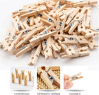 Mini Clothes Pins for Photo, Small Clothespins 200 pcs 1" Natural Wooden Clothespins with Jute Twine, Mini Photo Clips,Small Clothes Pins for Photos, Crafts, Arts, Cocktails