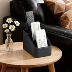 PU Leather Remote Control Holder, Small Desk Organizer Office Supply Bedside Caddy for Nightstand End Table Couch, Pen Remote Organizer with 3 Compartments (Black)