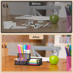 SUPEASY Pen Holder Desk Organizer, Office Supplies Pencil Holder with 3 Compartments, Desk Accessories and Workspace Organizers for Home School, Black