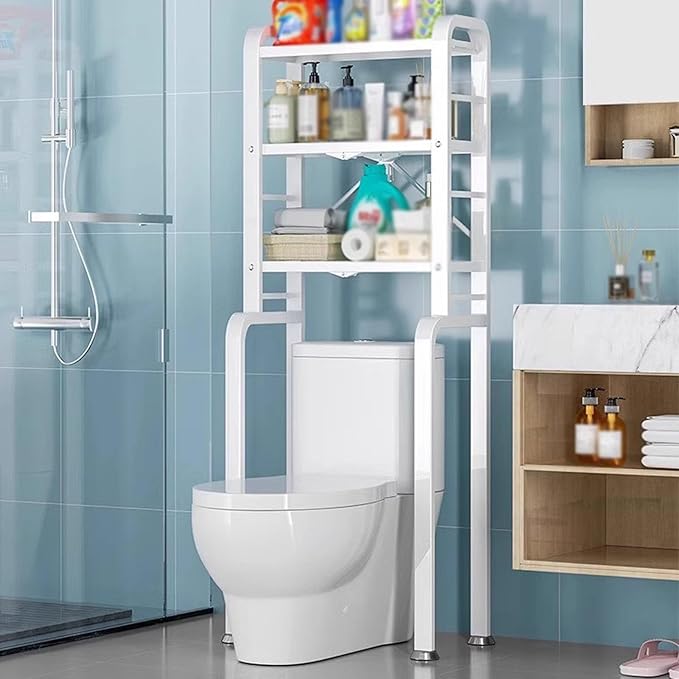Over-the-toilet Storage, Over Toilet Storage Shelf, Toilet Storage Rack, Adjustable Layer Height, Portable Lock Design, Classified Storage, Suitable for Bathroom, Toilet and Laundry Room(White)