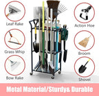 Garden Tool Organizer with Wheels, Heavy Duty Rolling Yard Tool Rack with 14 Hooks & 5 Slots, 3-Tier Metal Cart Holds 50+ Rakes/Shovels/Brooms, Mobile Lawn Storage for Garage Shed Outdoor
