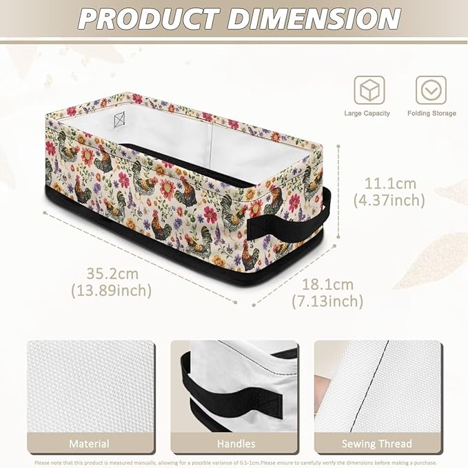 Rectangular Toilet Paper Basket Countertop Fabric Storage Bin for Organizing Towels Toiletries Baskets Small Household Items Organizer, Rooster Chicken Floral Print