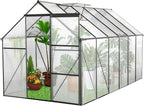 6x10 FT Heavy-Duty Greenhouse with Adjustable Roof Vent and Polycarbonate Panels - Walk-in Aluminum Frame Greenhouse for Backyard, Winter - All-Weather Outdoor Garden, Easy Assembly, Black (6x10 FT)