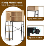 Giantex Over The Toilet Storage Cabinet with Rattan Door, Freestanding Space Saver Rack Above Toilet with Metal Stand, Adjustable Shelf, Over Toilet Bathroom Organizer for Restroom, Laundry